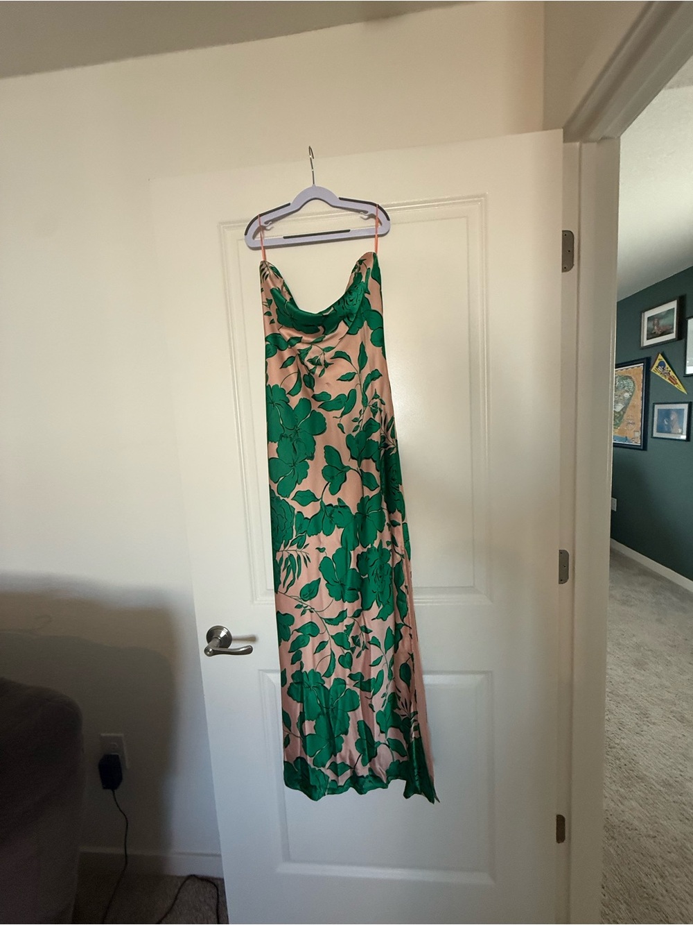 Dress Forum Strapless Pink Maxi Dress with Green Floral Print NWT - Picture 7 of 7